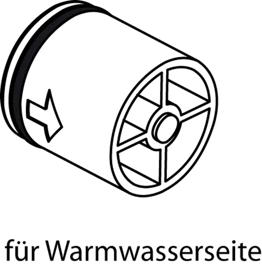 Schwarze RV-Patrone mit Luftdurchlass und einem Pfeil für die Warmwasserseite, hergestellt von Ideal Standard.